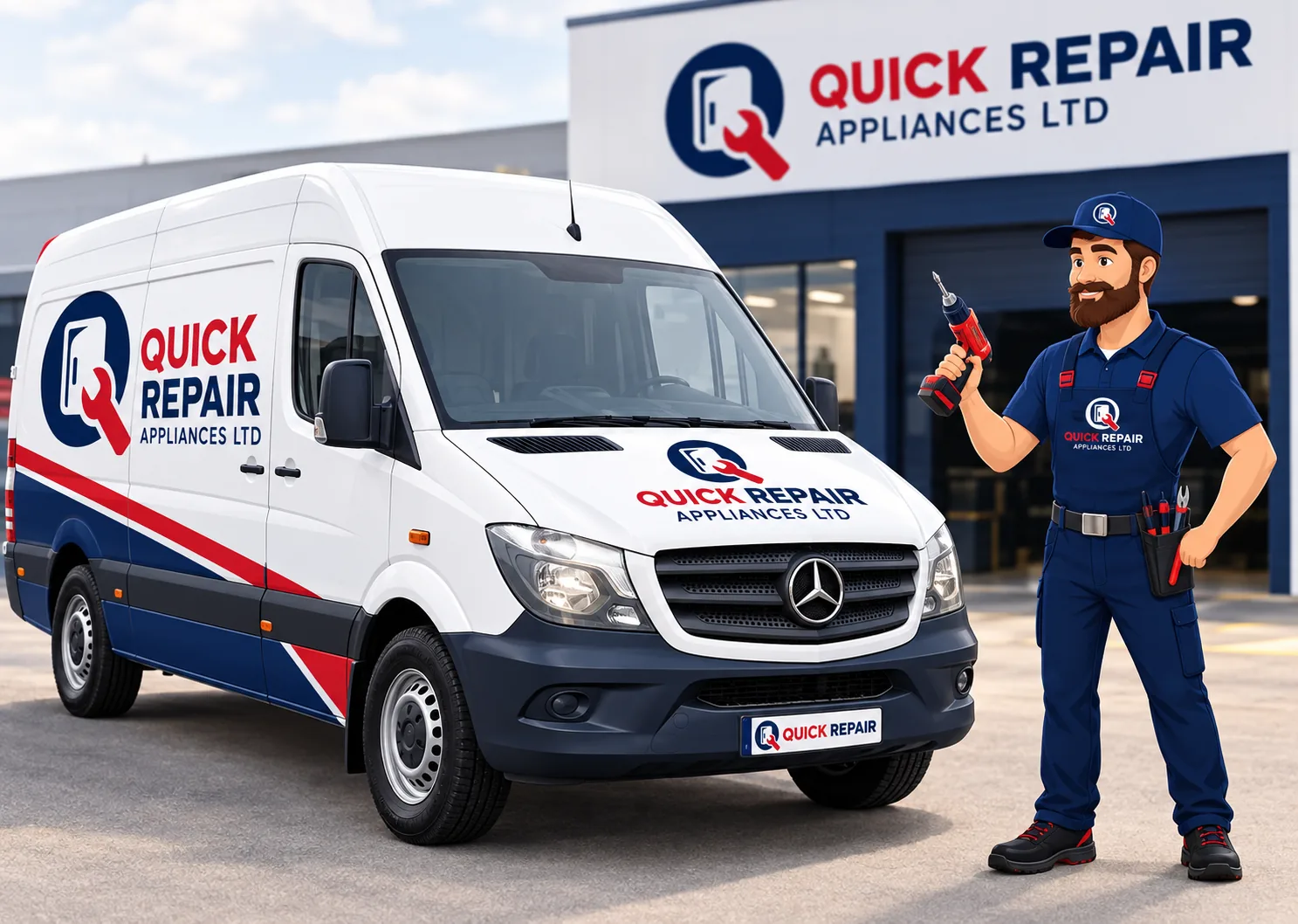 Quick Repair engineer standing beside a branded Quick Repair van